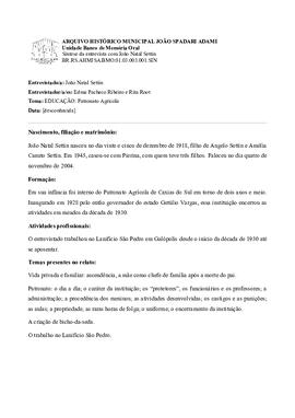 Síntese da entrevista com Natal João Settin