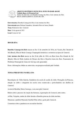Síntese da entrevista com Danúbia Camargo dos Reis e Luiz Antunes dos Reis
