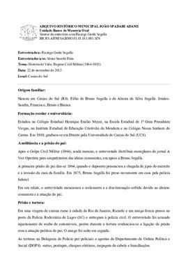 Síntese da entrevista com Ricardo Gorki Segalla