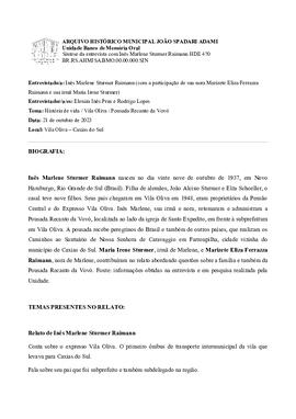 Síntese da entrevista com Inês Marlene Sturmer Raimann