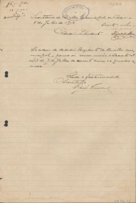 Correspondência recebida pela Prefeitura da Câmara Municipal