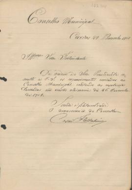 Correspondência recebida pela Prefeitura da Câmara Municipal