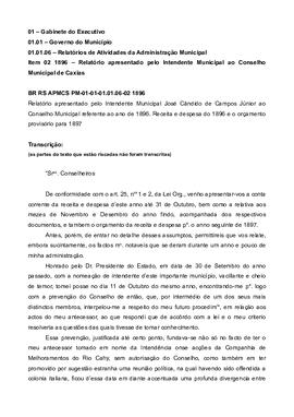 Transcrição do Relatório apresentado pelo Intendente Municipal ao Conselho Municipal de Caxias