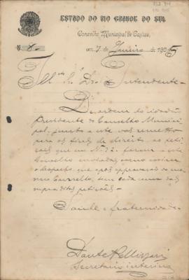 Correspondência recebida pela Prefeitura da Câmara Municipal