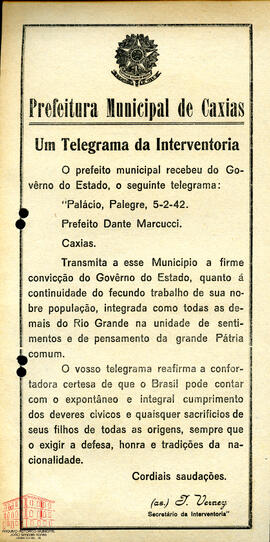 Folheto informativo - Telegrama da Interventoria