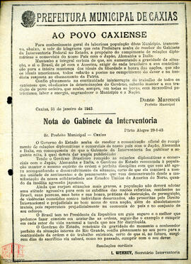 Folheto informativo - rompimento relações diplomáticas e comerciais com Japão, Alemanha e Itália
