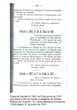 Cópia do Decreto nº 1607 de 01 de junho de 1910