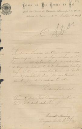 Correspondência recebida pela Prefeitura da Câmara Municipal